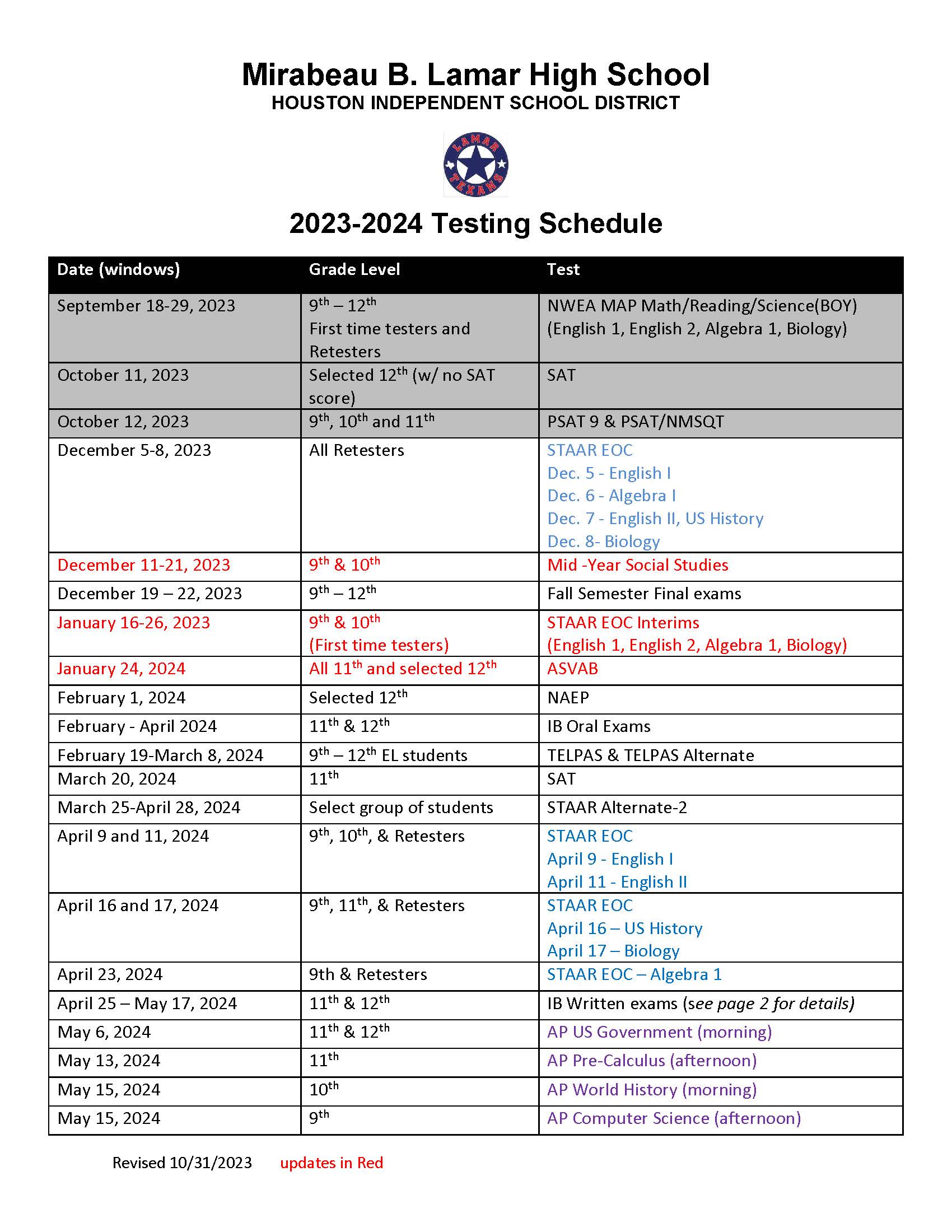 Testing Calendar 1